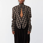 Women's Winter Women Clothing Personalized Waist Design Retro Plaid Shirt