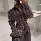 Women's Winter Women Clothing Personalized Waist Design Retro Plaid Shirt