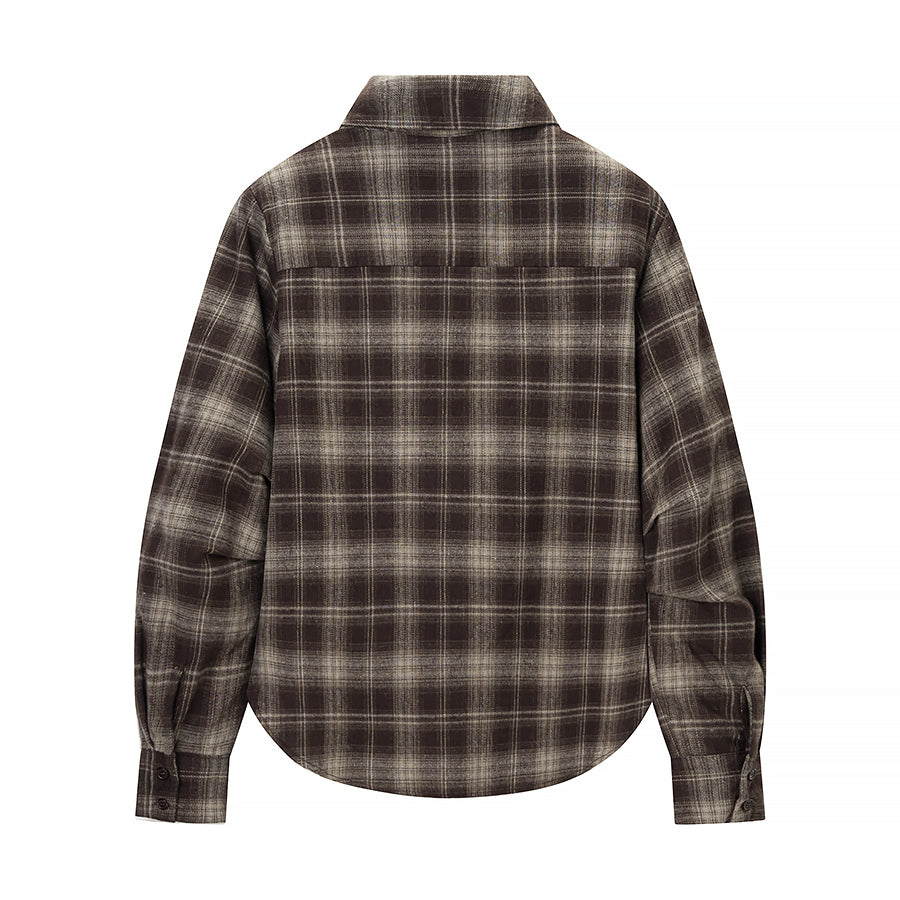 Women's Winter Women Clothing Personalized Waist Design Retro Plaid Shirt