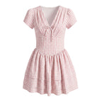 Women's Pink Plaid Bow Detail A Line Dress