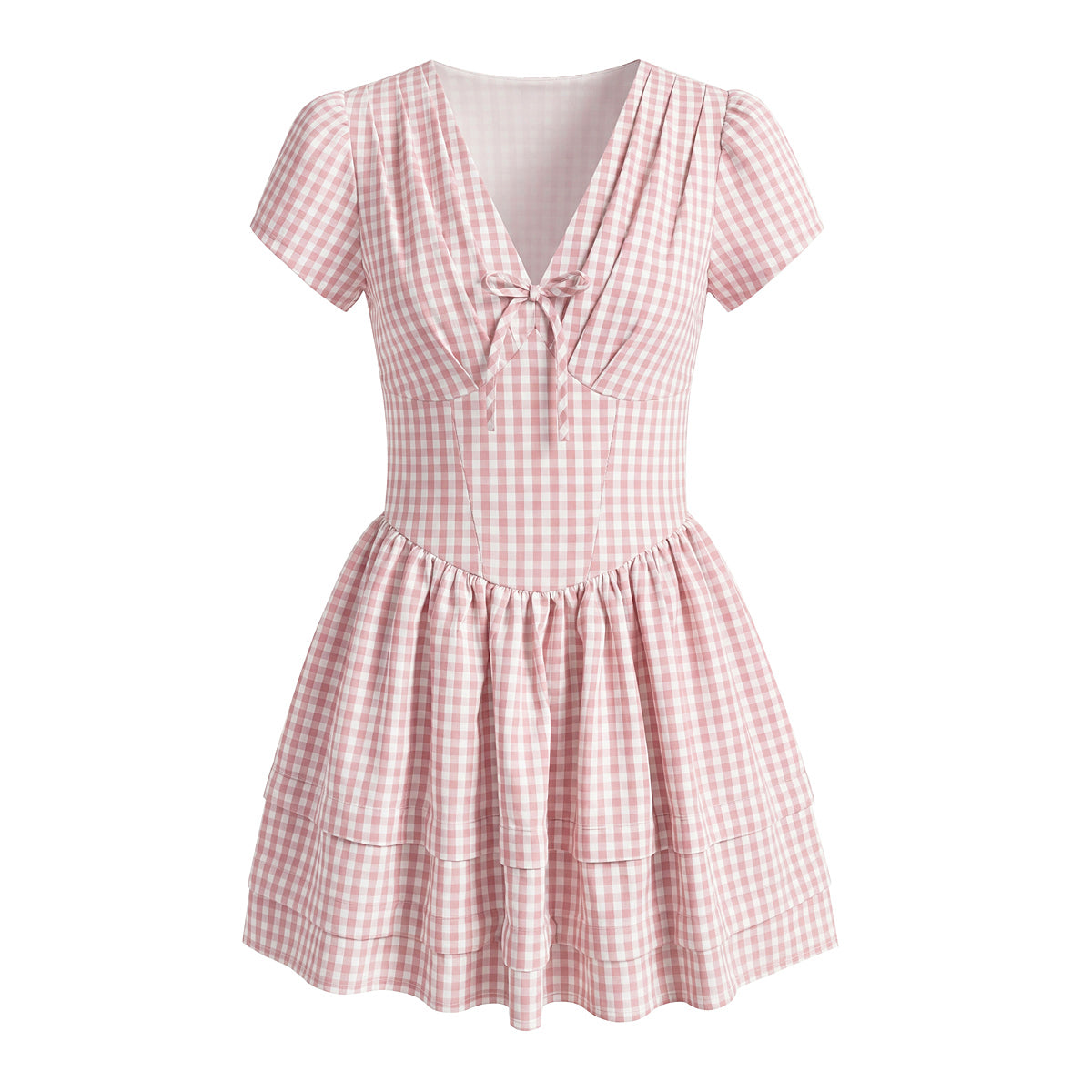 Women's Pink Plaid Bow Detail A Line Dress