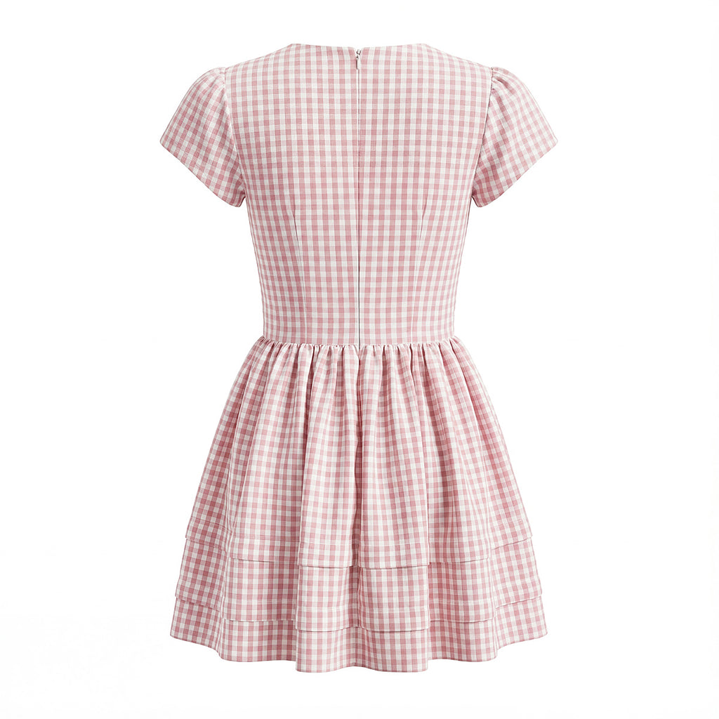 Women's Pink Plaid Bow Detail A Line Dress