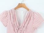 Women's Pink Plaid Bow Detail A Line Dress