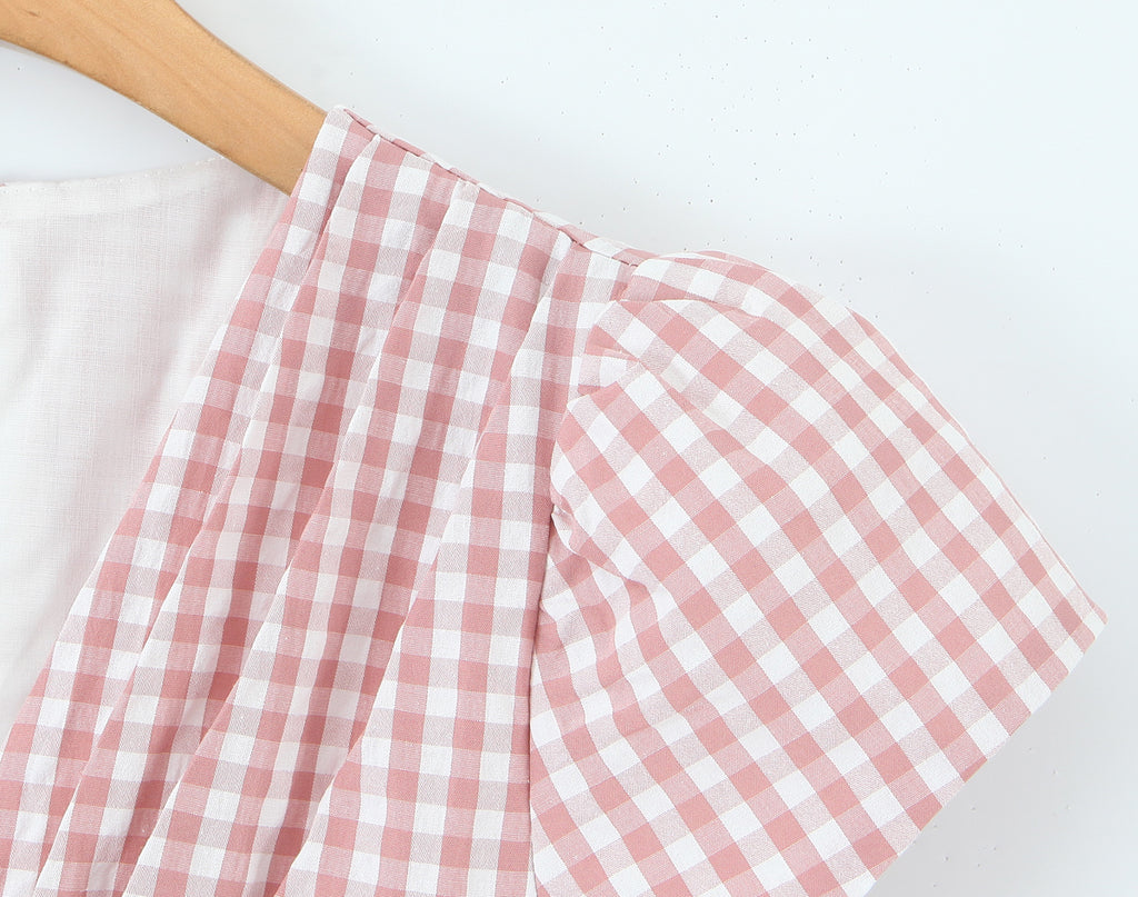 Women's Pink Plaid Bow Detail A Line Dress