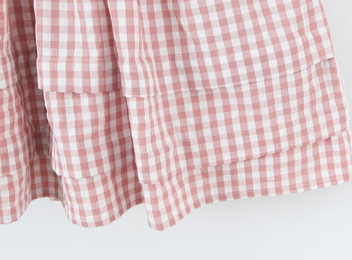 Women's Pink Plaid Bow Detail A Line Dress