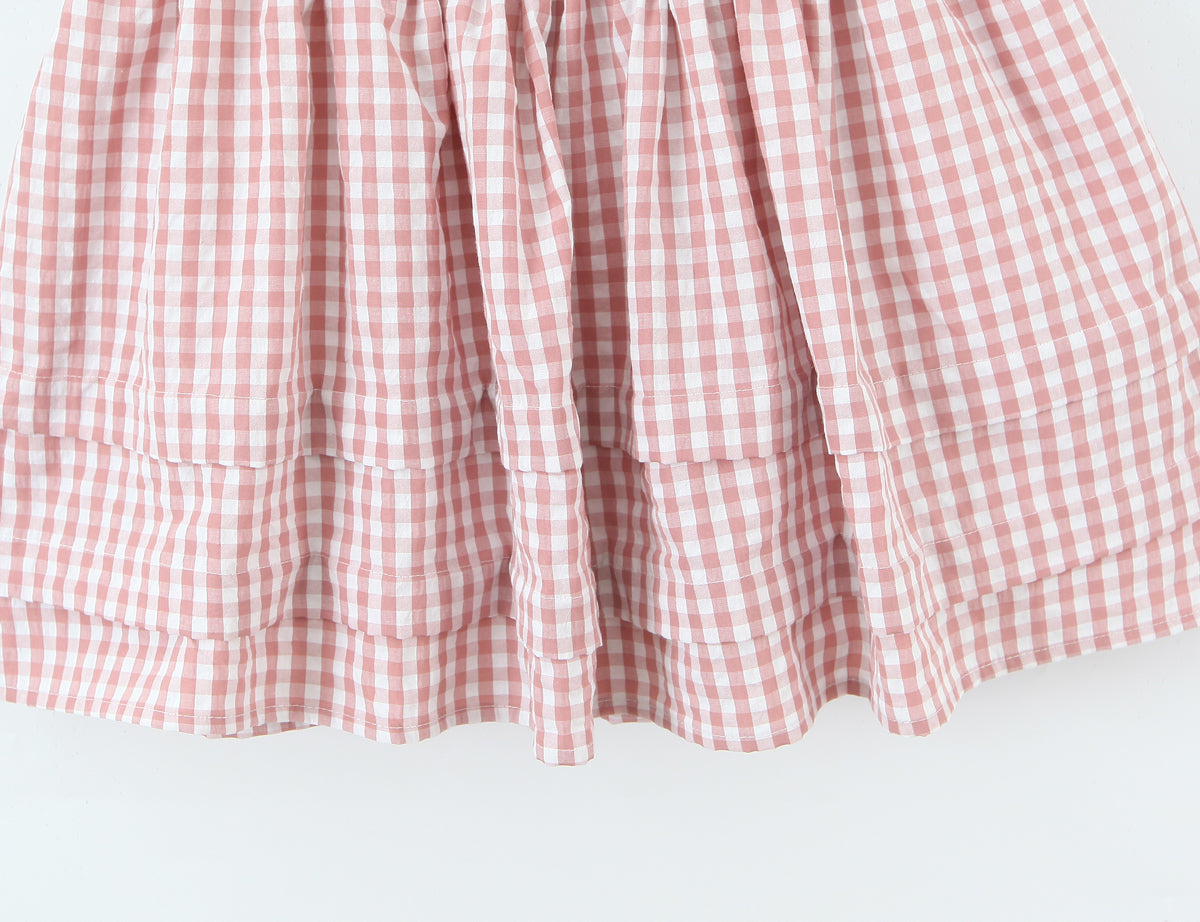 Women's Pink Plaid Bow Detail A Line Dress