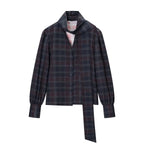 Women's Spring Vintage All Matching Plaid Lace Up Top Skirt Set