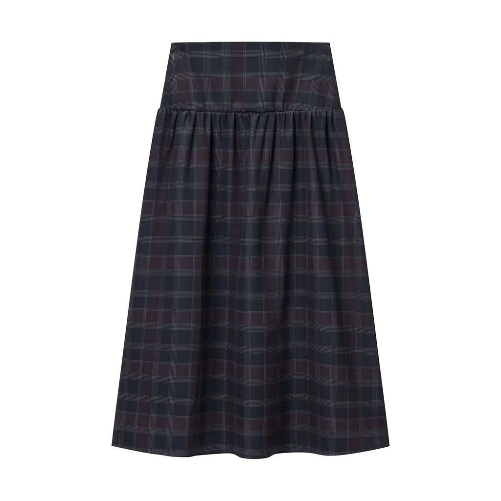 Women's Spring Vintage All Matching Plaid Lace Up Top Skirt Set