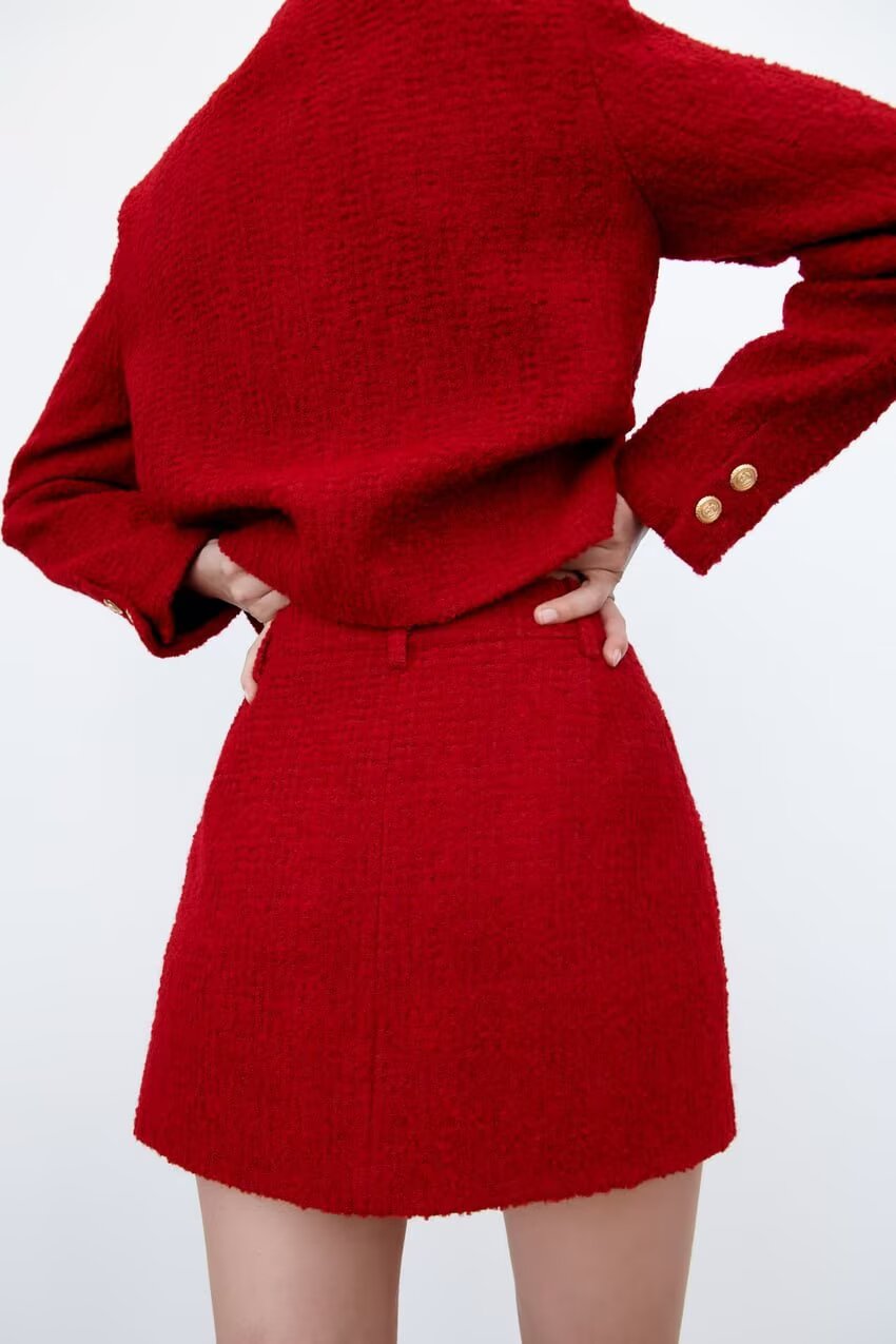 Women's Textured Double Breasted Jacket and Skirt Two-Piece Set