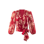 Women's Vacation Cross V Neck Lace Up Red Bottom Printed Blouses