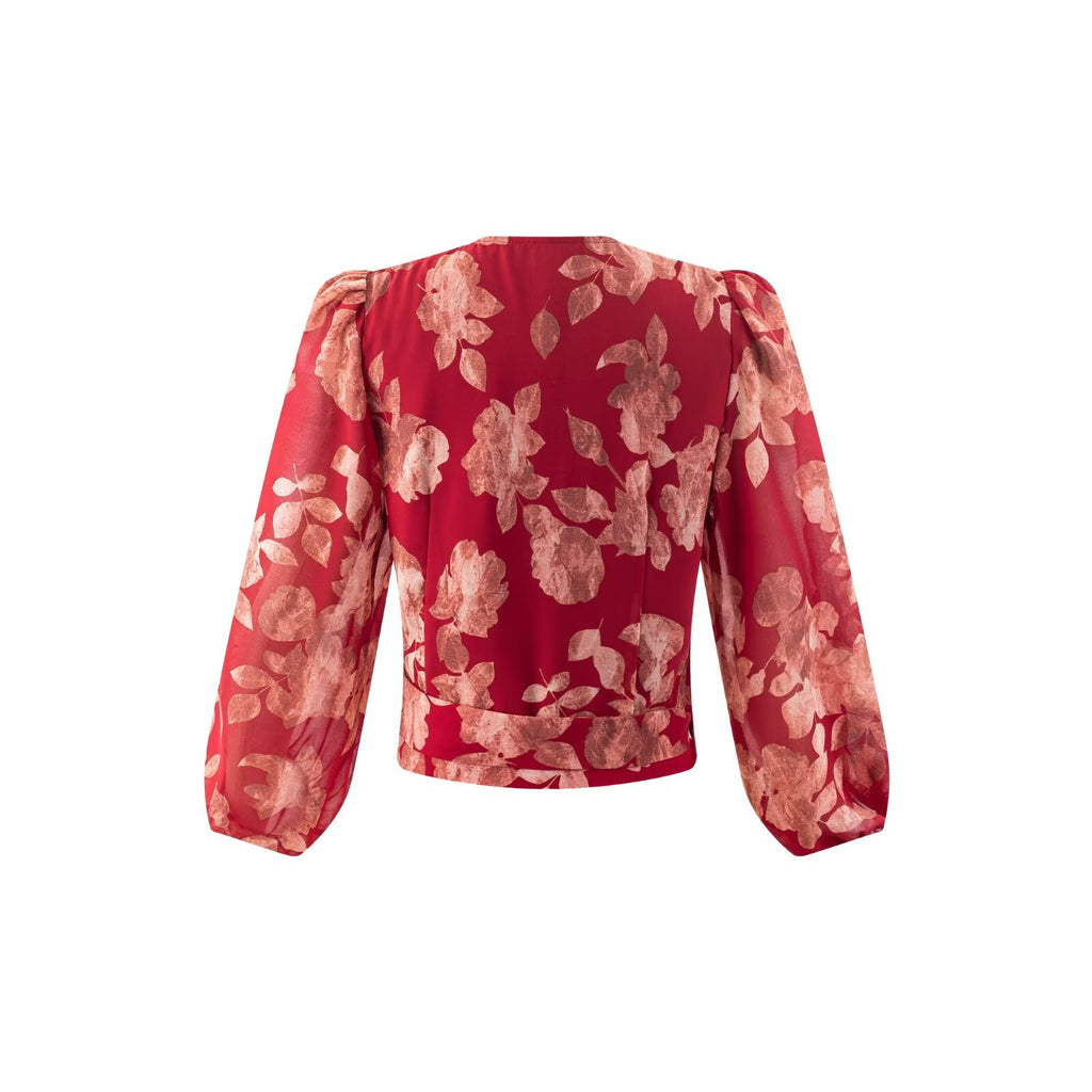 Women's Vacation Cross V Neck Lace Up Red Bottom Printed Blouses