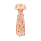 Women's Women Clothing Elegant Pink Floral V Neck Pullover Dress Women Waist Controlled Slimming Dress