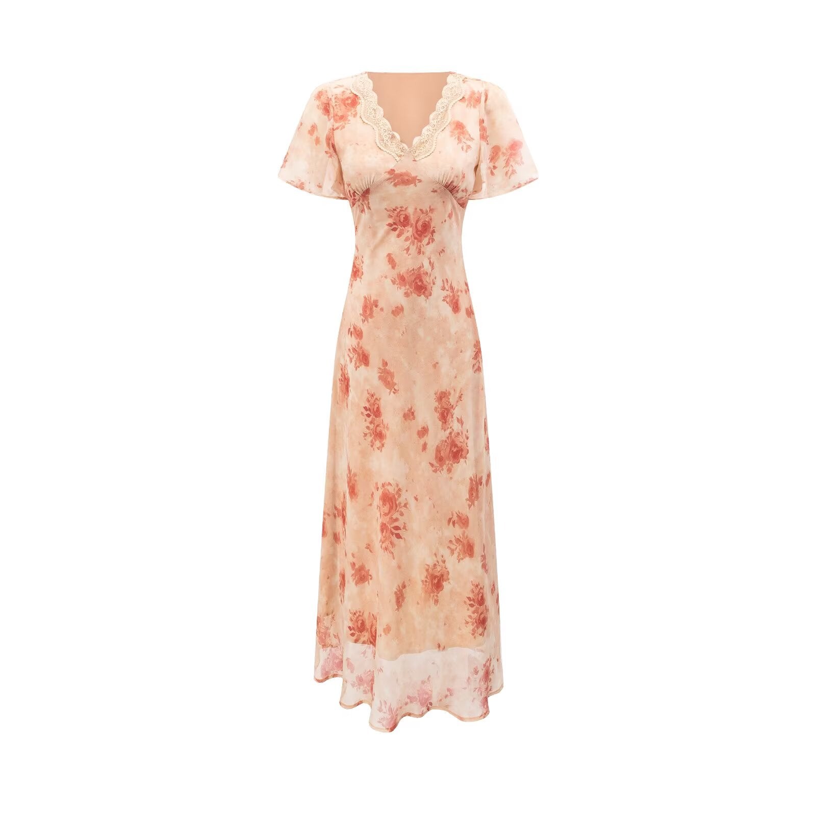 Women's Women Clothing Elegant Pink Floral V Neck Pullover Dress Women Waist Controlled Slimming Dress