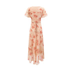 Women's Women Clothing Elegant Pink Floral V Neck Pullover Dress Women Waist Controlled Slimming Dress