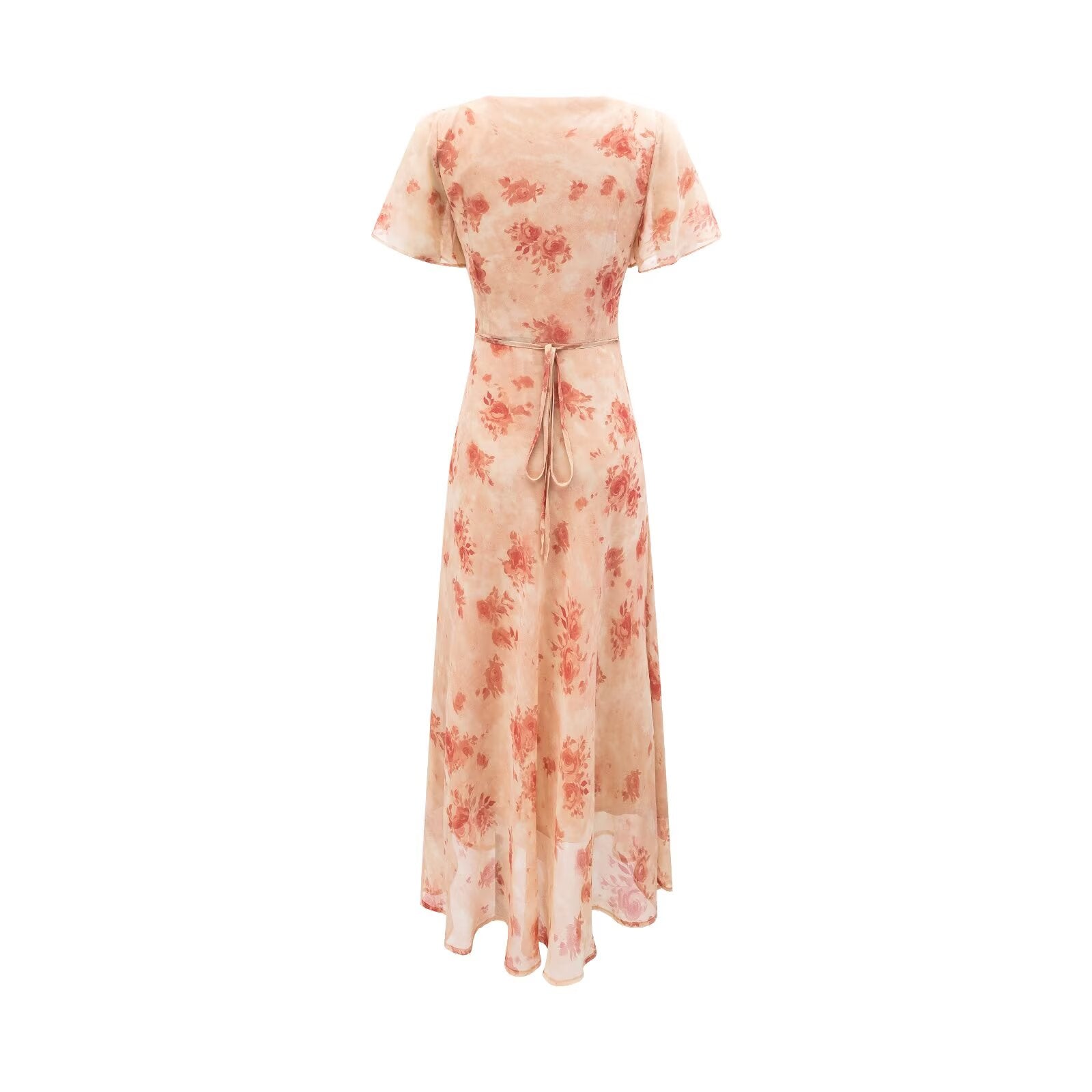 Women's Women Clothing Elegant Pink Floral V Neck Pullover Dress Women Waist Controlled Slimming Dress