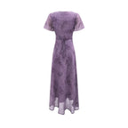 Women's Elegant Slimming V Neckline Pullover Lace Stitching Design Dress Lace Up Waist Tight Purple Dress
