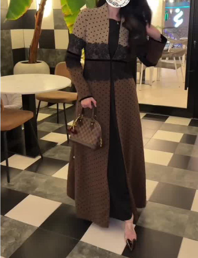 Polka Dot Lace Dress Backless Waist Trimming Coat