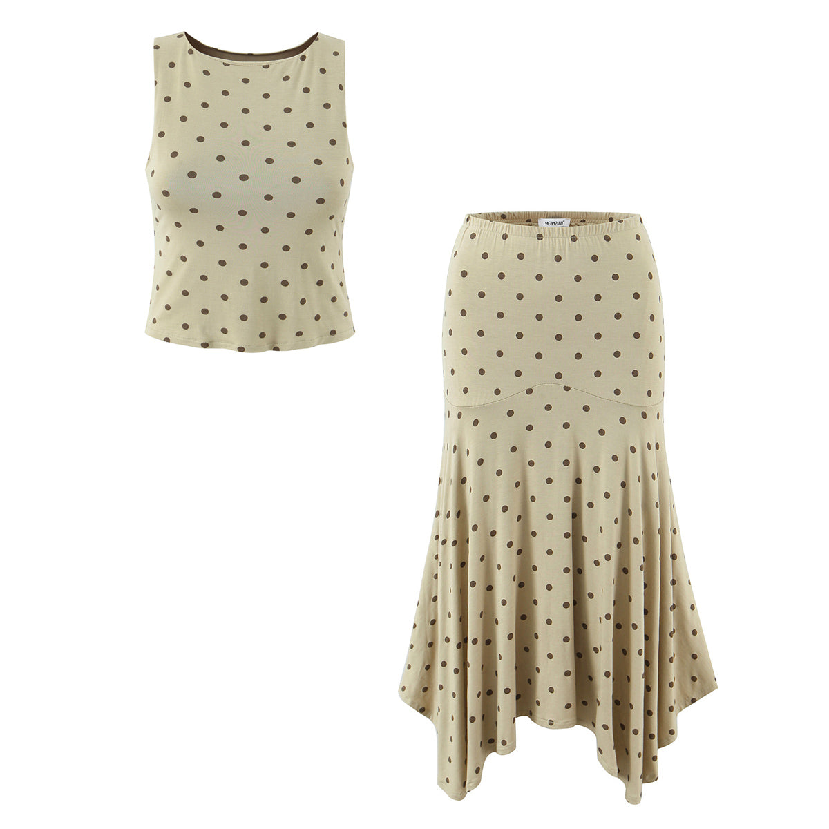 Women's Spring Summer Elastic Polka Vest and Skirt Two-Piece Set