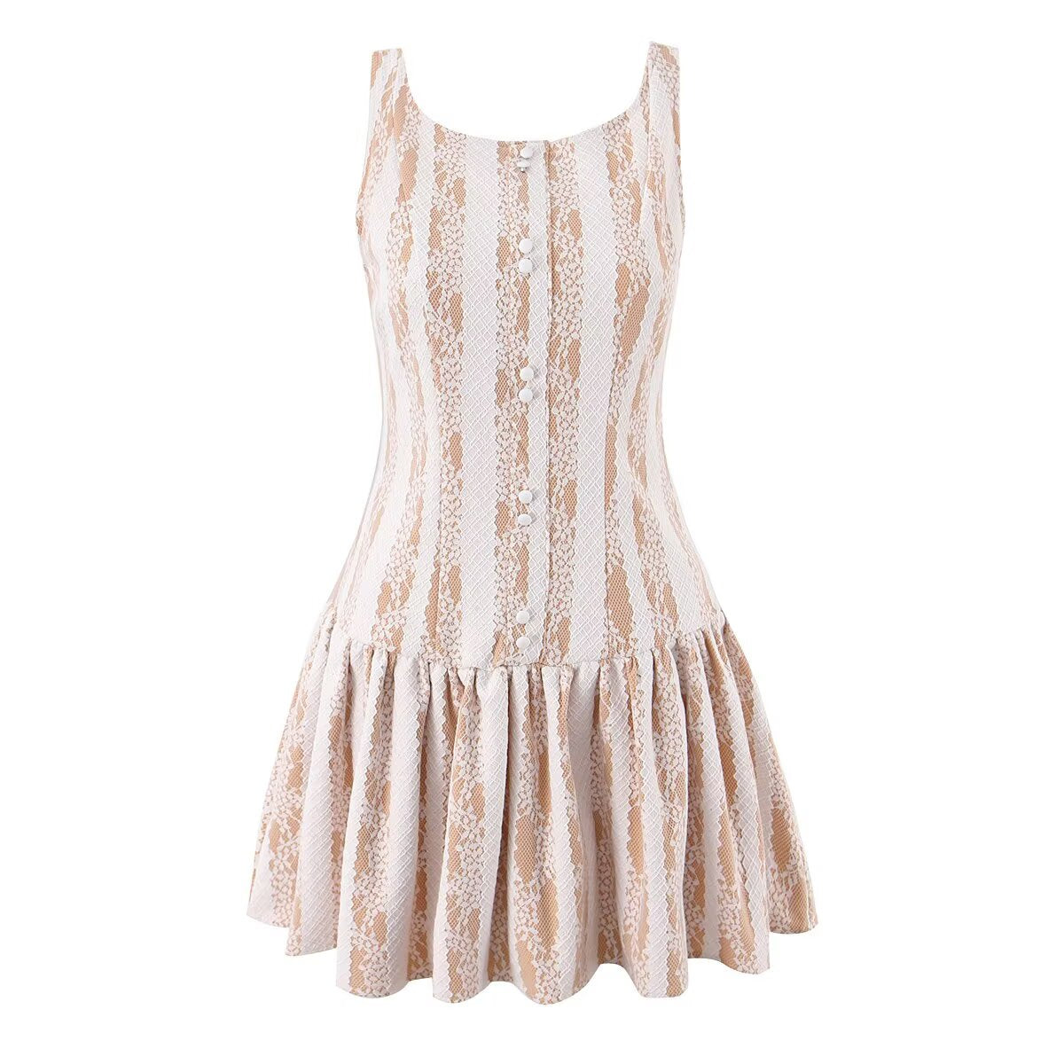 Pure Wind Sleeveless Round Neck Backless Lace Patchwork Dress