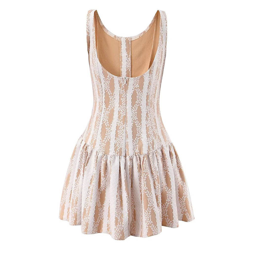 Pure Wind Sleeveless Round Neck Backless Lace Patchwork Dress