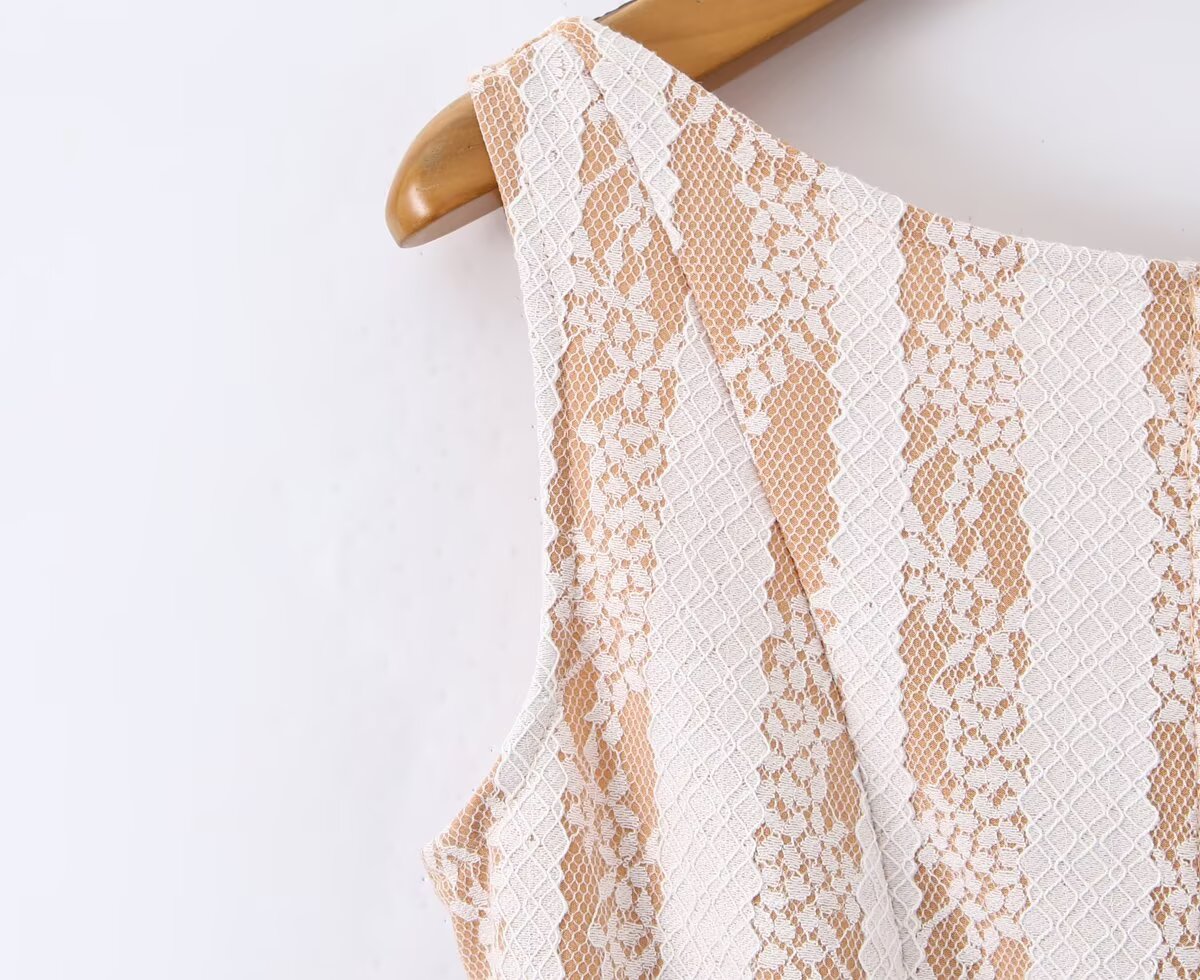 Pure Wind Sleeveless Round Neck Backless Lace Patchwork Dress