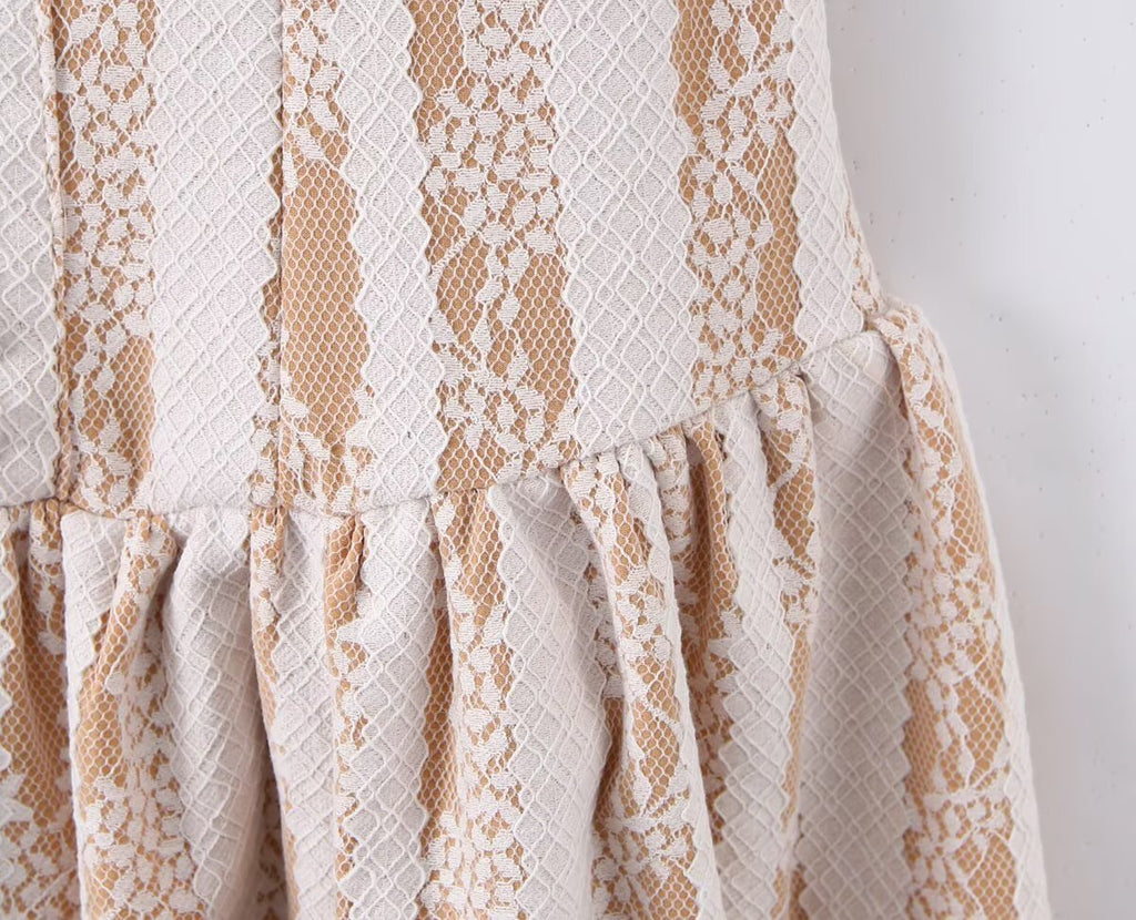 Pure Wind Sleeveless Round Neck Backless Lace Patchwork Dress