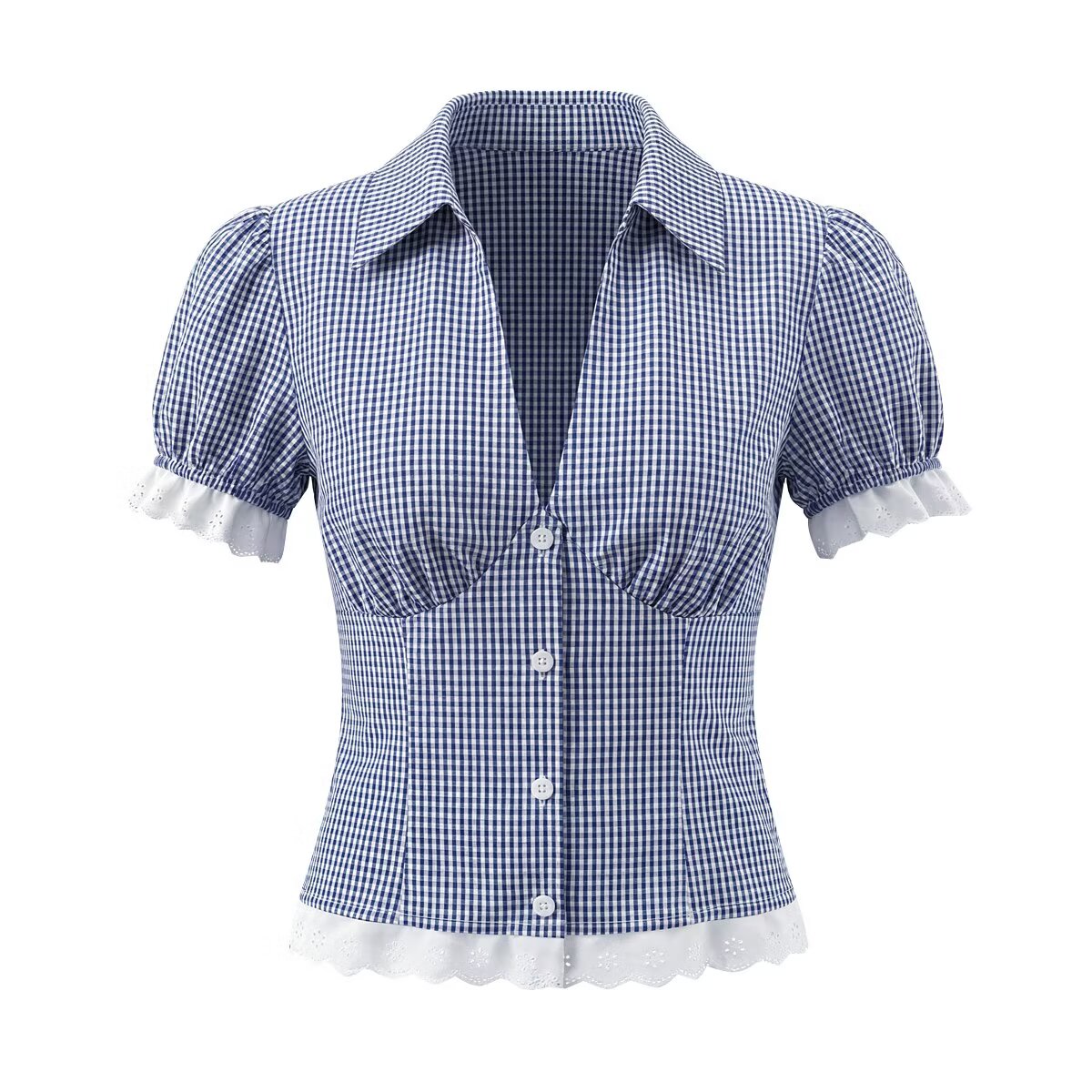 Women's Elegant Blue White Fine Shirt and Skirt Two-Piece Set