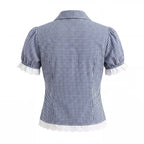 Women's Elegant Blue White Fine Shirt and Skirt Two-Piece Set