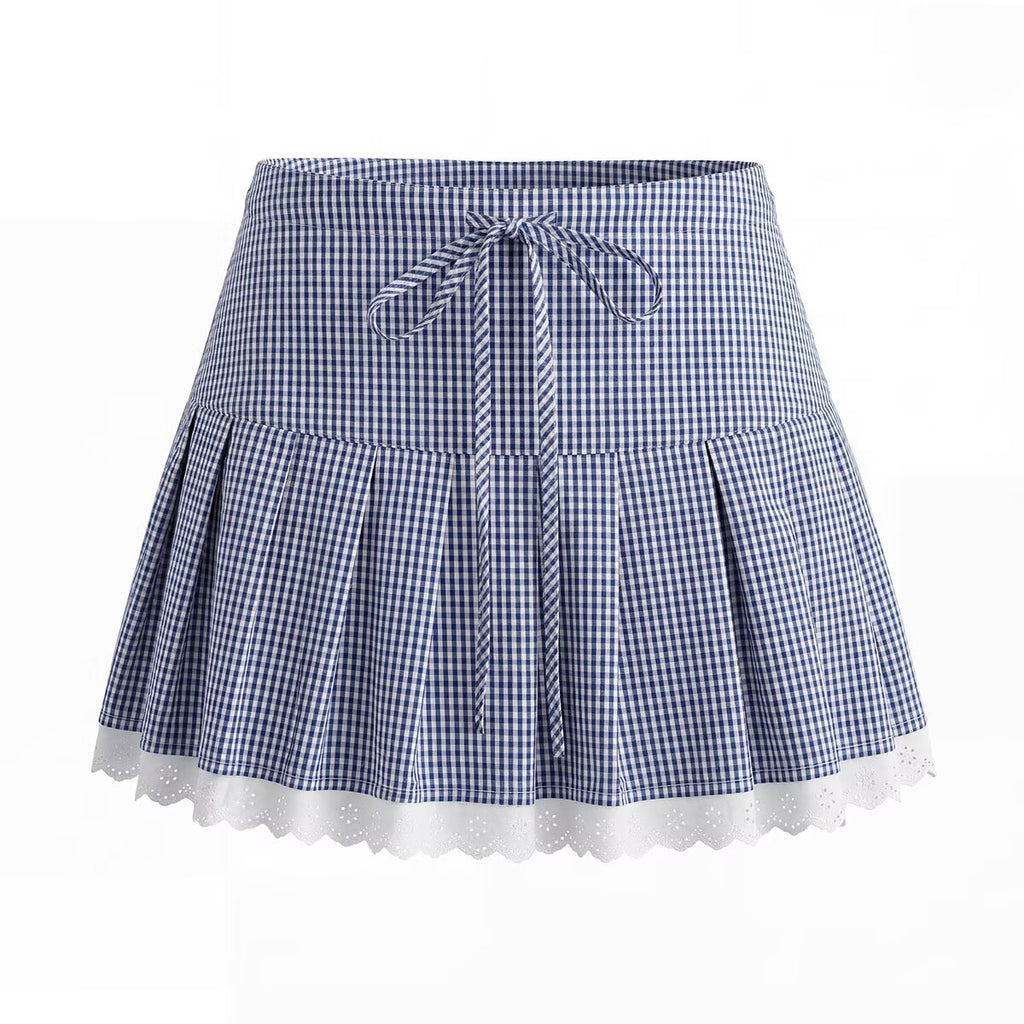 Women's Elegant Blue White Fine Shirt and Skirt Two-Piece Set