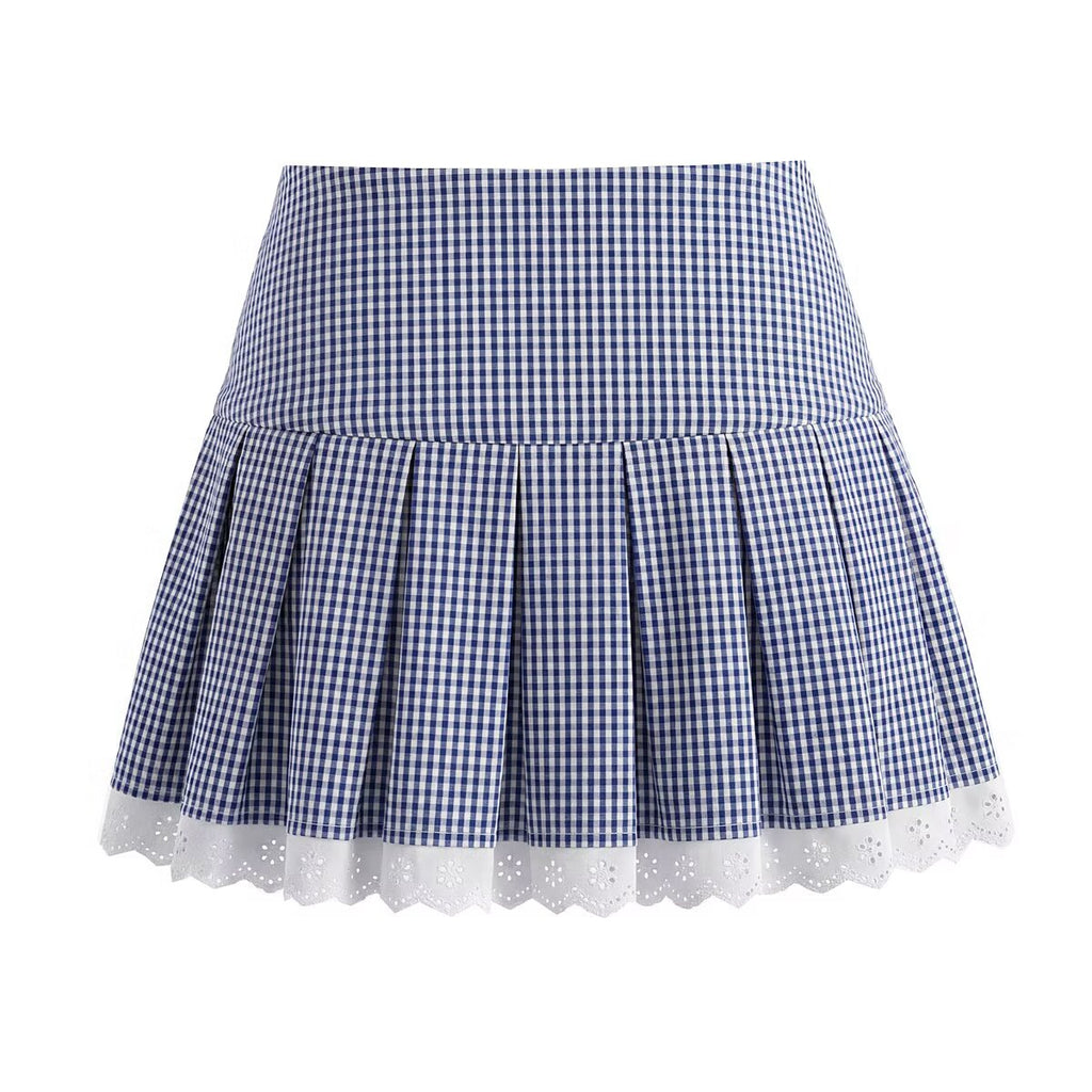 Women's Elegant Blue White Fine Shirt and Skirt Two-Piece Set