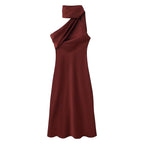Elegant Asymmetric Scarf Midi Dress