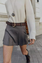 Belt Pleated Pants Spring Low Waist Slim Fit Skirt