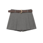 Belt Pleated Pants Spring Low Waist Slim Fit Skirt