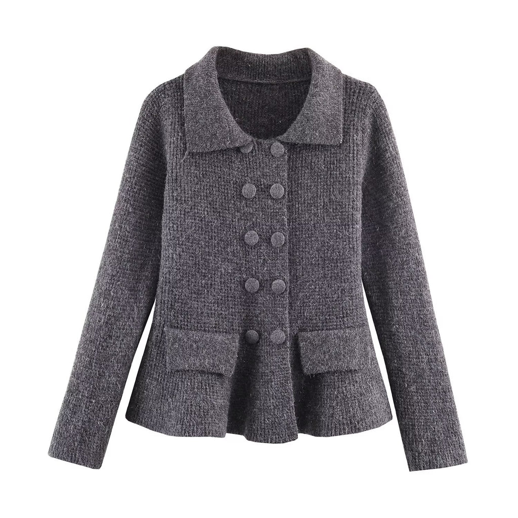 Women's Collared Double Breasted Cardigan