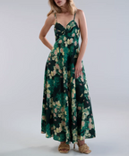 Women's Clothing Blackish Green Rose Printed Slim V Neck Vacation Str