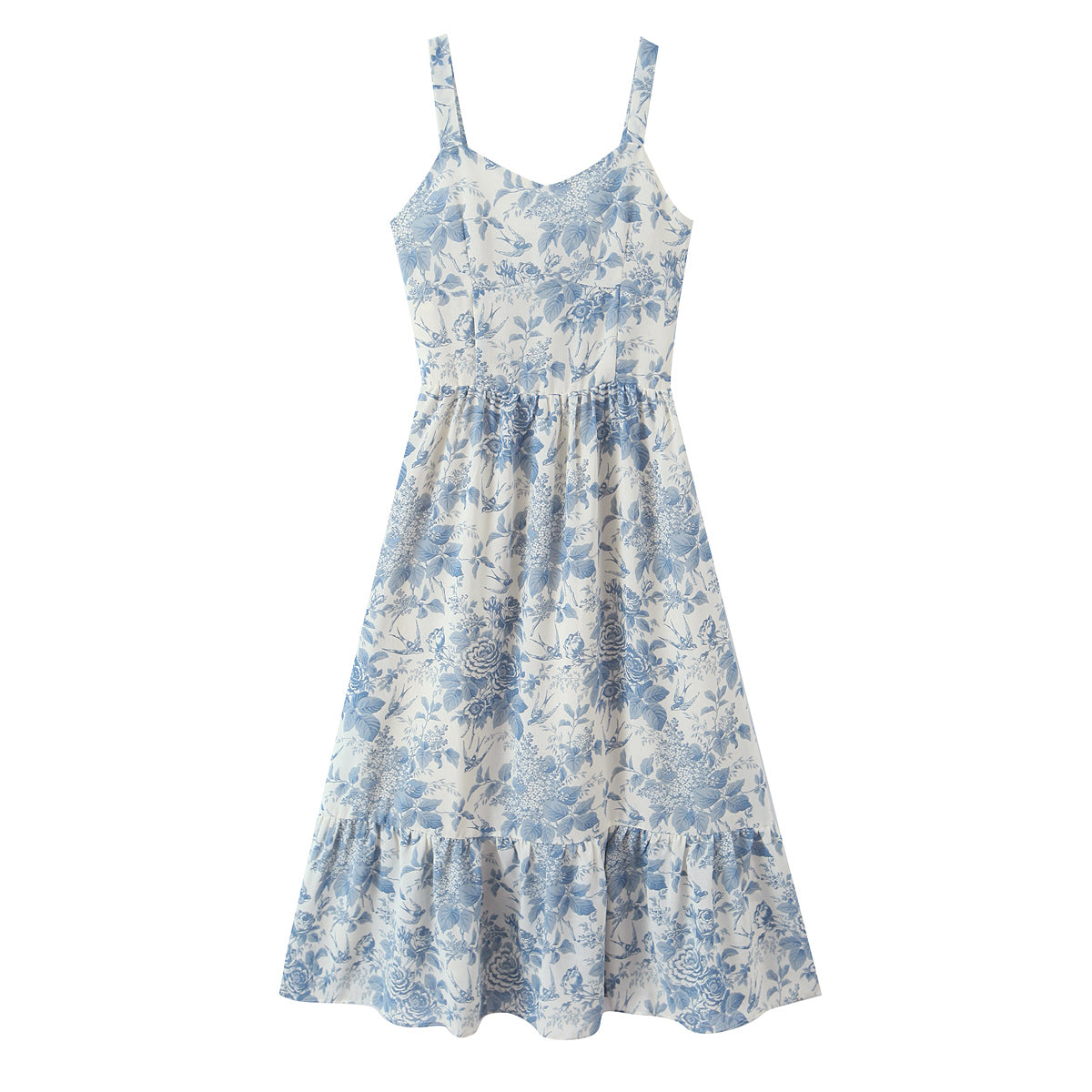 Floral Swallow Print Large Cami Dress For Spring