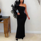 Women's Ruffle Asymmetric Bodycon Maxi Dress