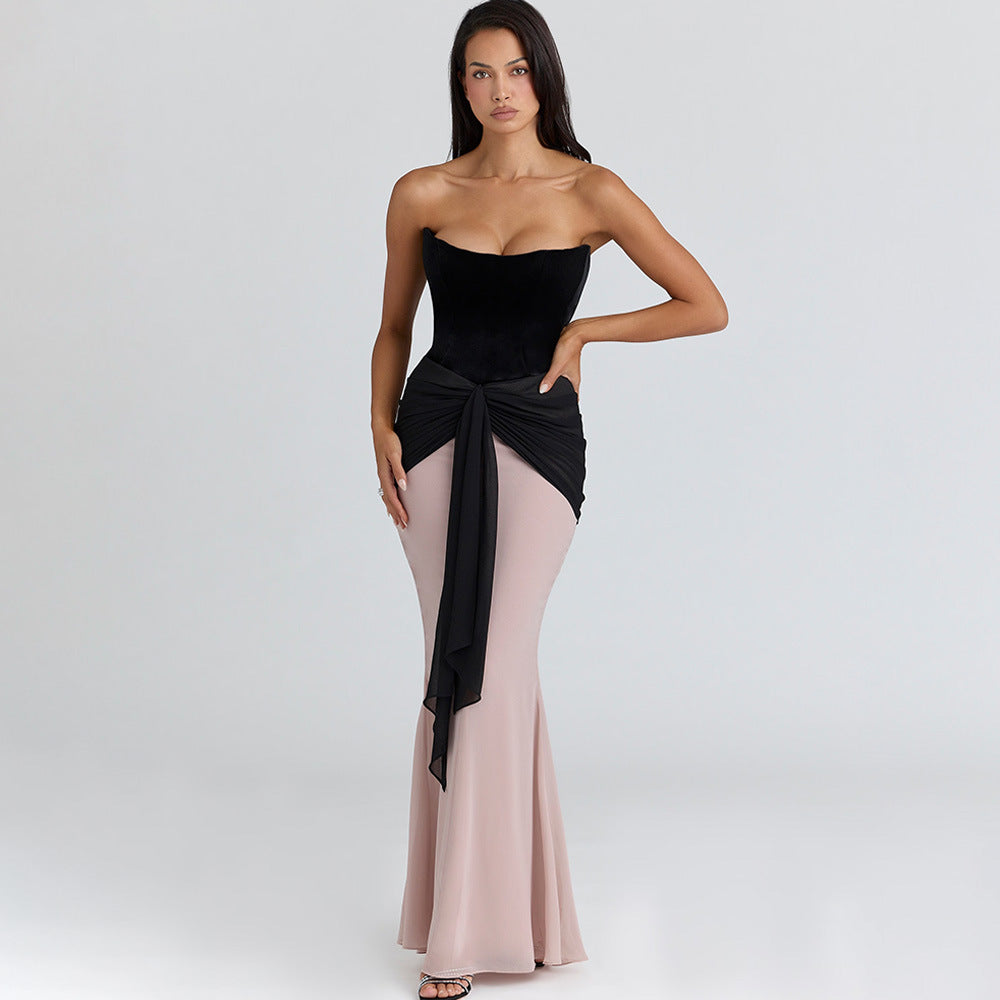 Women's Pleated Contrast-Patchwork Dress