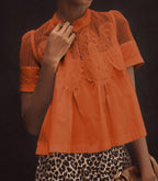 Embroidered Mesh Swing Short Sleeve Top