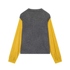 Women's Spring Gray Tone Gentle Color Blocking Floral Sweater