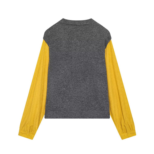 Women Clothing Spring Gray Tone Gentle Color Blocking Floral Sweater