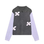 Women's Spring Gray Tone Gentle Color Blocking Floral Sweater