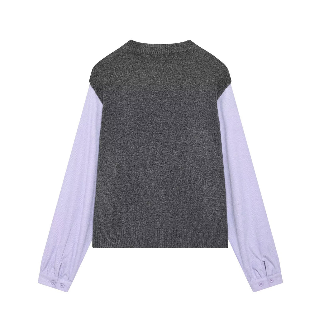 Women's Spring Gray Tone Gentle Color Blocking Floral Sweater
