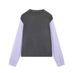 Women's Spring Gray Tone Gentle Color Blocking Floral Sweater