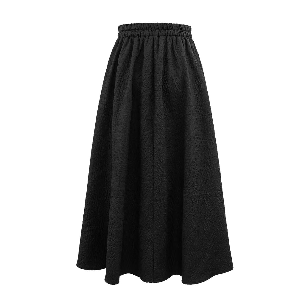 Texture Retro Black Loose Idle Mid Length Umbrella Skirt