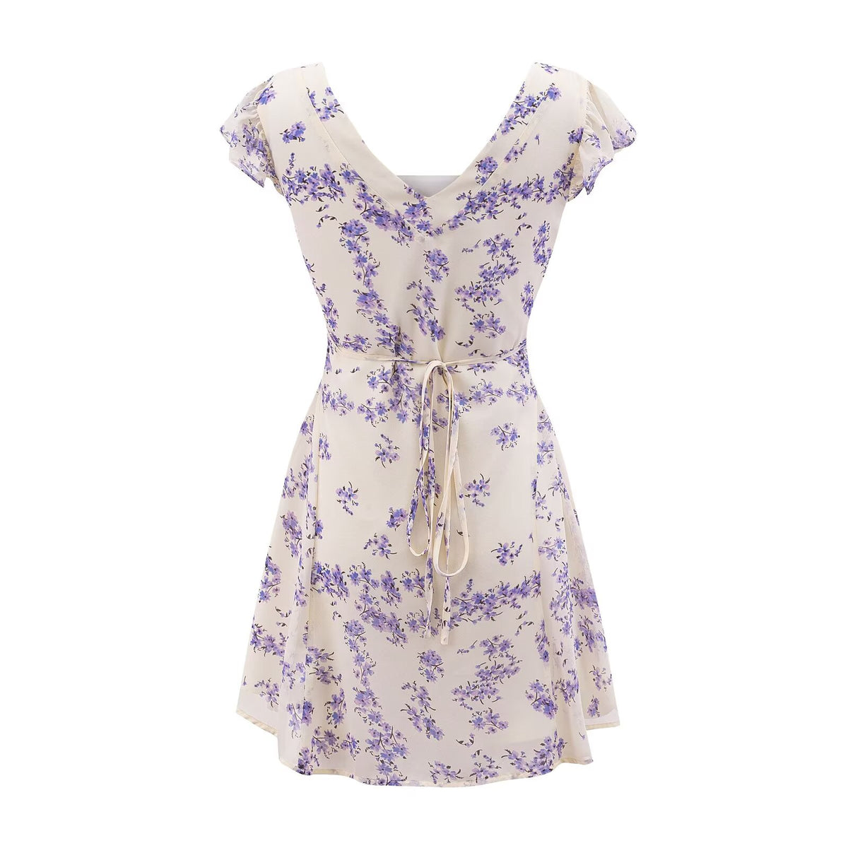 Women's Early Spring Fresh White Background Floral Square Collar Dress
