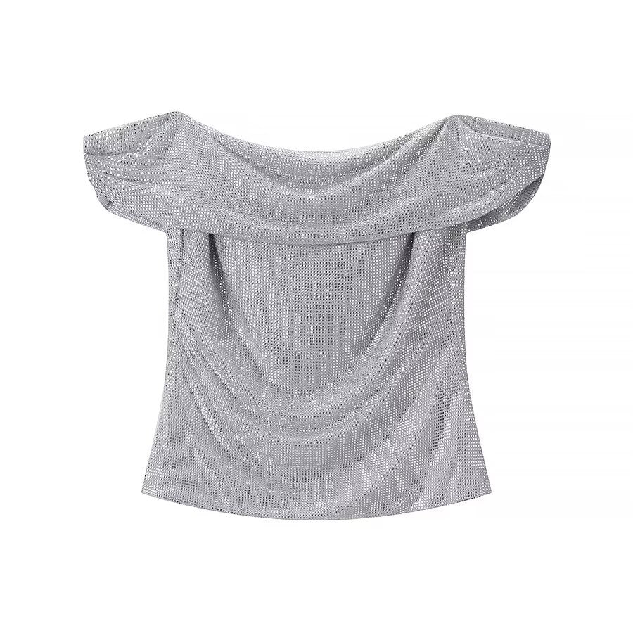 Women's Elegant Women Slim Fit Off Neck Light Diamond Top