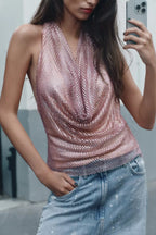 Women's Slim Fit Shiny Halter Vest