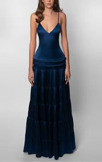 Spring Backless Stitching Pleated Multi Layer Strap Dress