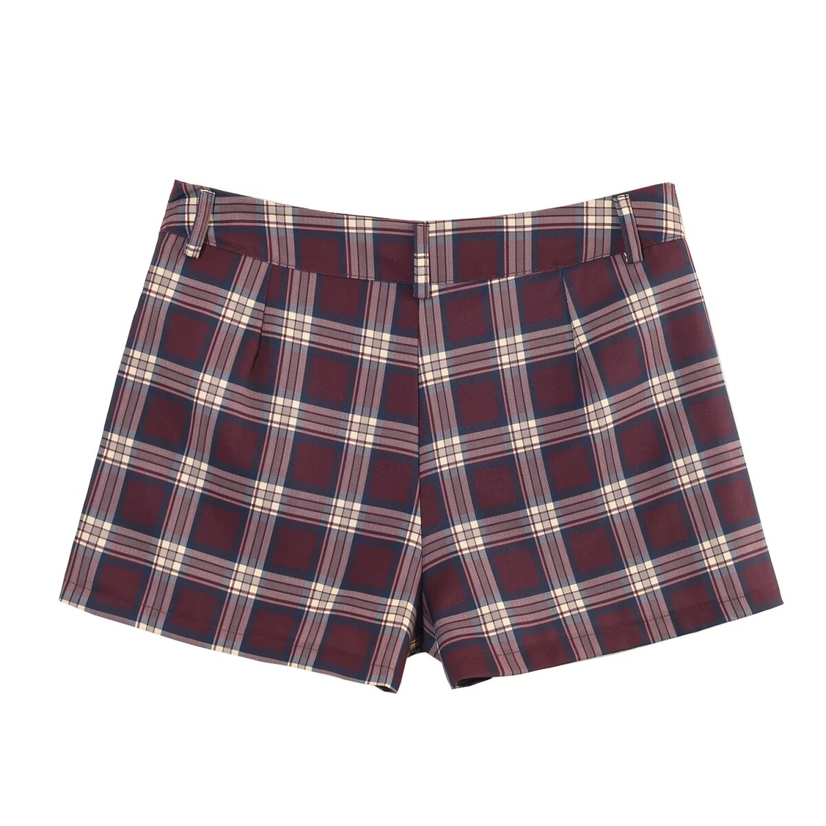 Women's Leather Effect Plaid Collared Coordinated Two-Piece Set